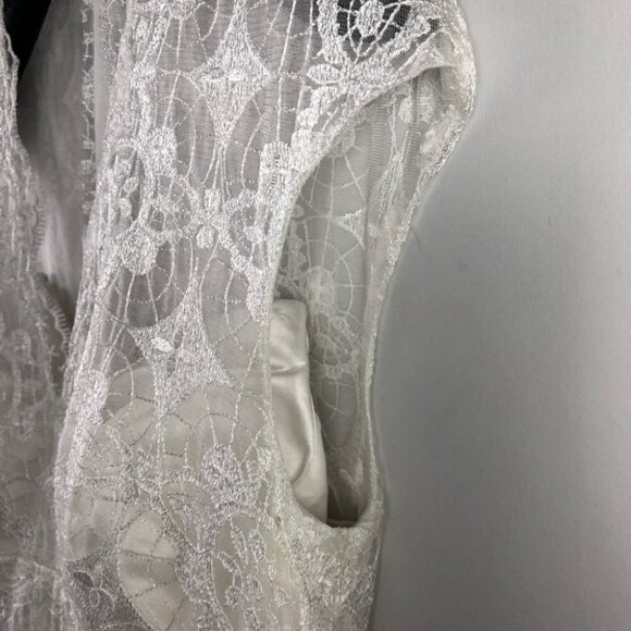 Ivory Lace Overlay Tea Length A-Line Wedding Dress - Picture 6 of 16